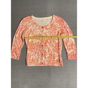 Merona Women's Cardigan Sweater Medium Coral Orange Abstract Print Lightweight‎